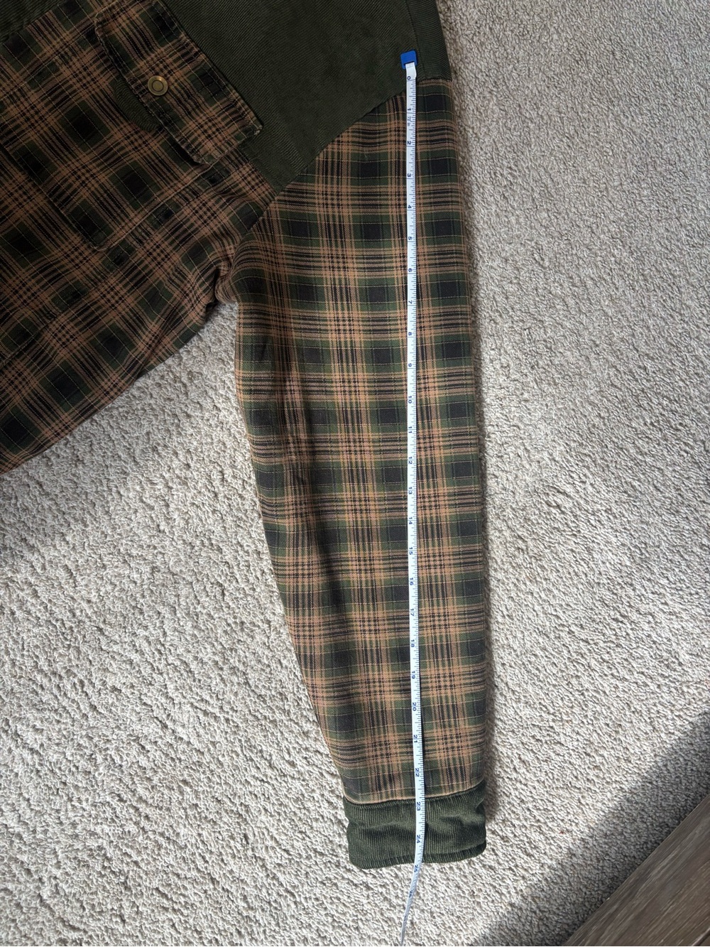 Olive Green Brown Plaid Sherpa Lined Flannel Shacket Barn Jacket 100% Cotton - Picture 6 of 10